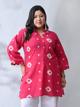 Classic Fushcia Pink Cotton Kurta with Batik Print