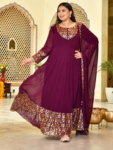Classic Wine & Gold Georgette Anarkali with Dupatta