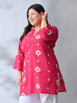 Classic Fushcia Pink Cotton Kurta with Batik Print