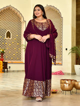 Classic Wine & Gold Georgette Anarkali with Dupatta