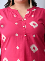 Classic Fushcia Pink Cotton Kurta with Batik Print