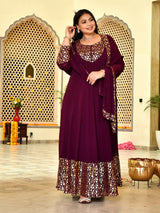 Classic Wine & Gold Georgette Anarkali with Dupatta