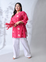 Classic Fushcia Pink Cotton Kurta with Batik Print