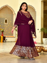 Classic Wine & Gold Georgette Anarkali with Dupatta
