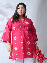 Classic Fushcia Pink Cotton Kurta with Batik Print