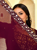Classic Wine & Gold Georgette Anarkali with Dupatta