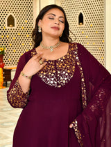 Classic Wine & Gold Georgette Anarkali with Dupatta