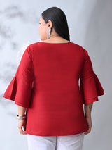 Crimson Maroon Elegance Poplin Top