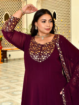Classic Wine & Gold Georgette Anarkali with Dupatta