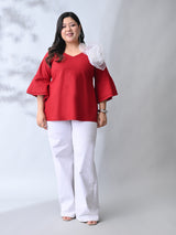 Crimson Maroon Elegance Poplin Top