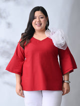 Crimson Maroon Elegance Poplin Top