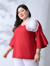 Crimson Maroon Elegance Poplin Top
