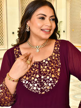 Classic Wine & Gold Georgette Anarkali with Dupatta