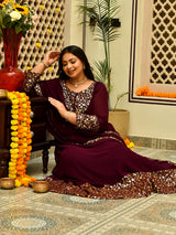 Classic Wine & Gold Georgette Anarkali with Dupatta