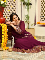Classic Wine & Gold Georgette Anarkali with Dupatta