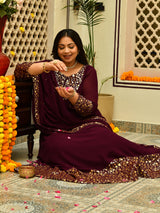 Classic Wine & Gold Georgette Anarkali with Dupatta
