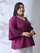 Plum Radiance Bell Sleeve Poplin Top