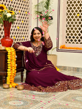 Classic Wine & Gold Georgette Anarkali with Dupatta