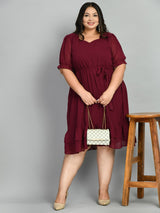 Plus Size Plus Size Glowing Wine Georgette Dress