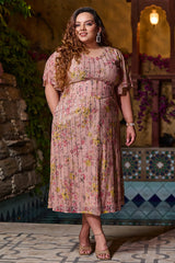 Plus Size Blush Pink Floral Sequin Top and Skirt Co-ord Set