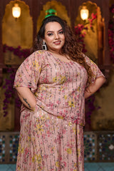 Plus Size Blush Pink Floral Sequin Top and Skirt Co-ord Set