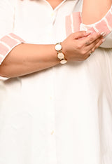 Plus Size Blush Striped Pocket Poplin White Shirt | Desinoor