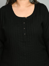 Plus Size Black Pintex Solid Rayon Kurta