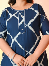 Plus Size Navy Blue Printed Cotton Kurta