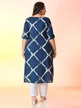Plus Size Navy Blue Printed Cotton Kurta