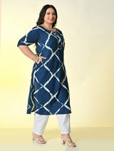 Plus Size Navy Blue Printed Cotton Kurta
