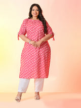 Plus Size Pink Batik Cotton Kurta
