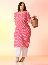 Plus Size Pink Batik Cotton Kurta