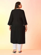 Plus Size Black Grace Anchor Embroidered Rayon Kurta | Desinoor