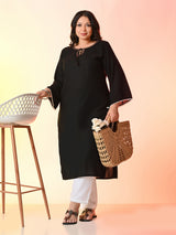 Plus Size Black Grace Anchor Embroidered Rayon Kurta | Desinoor