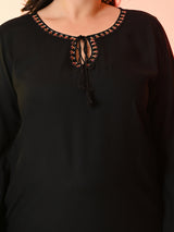Plus Size Black Grace Anchor Embroidered Rayon Kurta | Desinoor