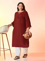 Plus Size Rust Grace Anchor Embroidered Kurta | Desinoor