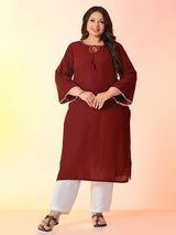 Plus Size Rust Grace Anchor Embroidered Kurta | Desinoor