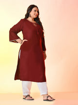Plus Size Rust Grace Anchor Embroidered Kurta | Desinoor