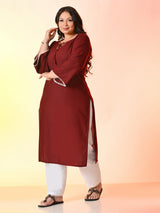 Plus Size Rust Grace Anchor Embroidered Kurta | Desinoor