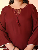 Plus Size Rust Grace Anchor Embroidered Kurta | Desinoor