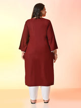 Plus Size Rust Grace Anchor Embroidered Kurta | Desinoor