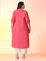 Plus Size Pink Straight Solid Rayon Kurta