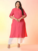 Plus Size Pink Straight Solid Rayon Kurta
