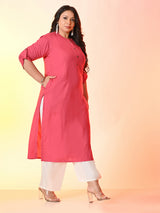 Plus Size Pink Straight Solid Rayon Kurta