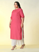 Plus Size Pink Straight Solid Rayon Kurta