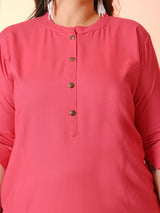 Plus Size Pink Straight Solid Rayon Kurta
