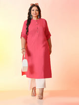 Plus Size Pink Straight Solid Rayon Kurta