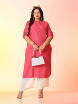 Plus Size Pink Straight Solid Rayon Kurta