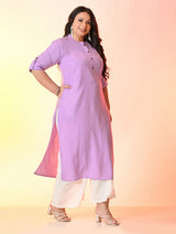 Plus Size Lilac Straight Solid Rayon Kurta