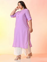 Plus Size Lilac Straight Solid Rayon Kurta